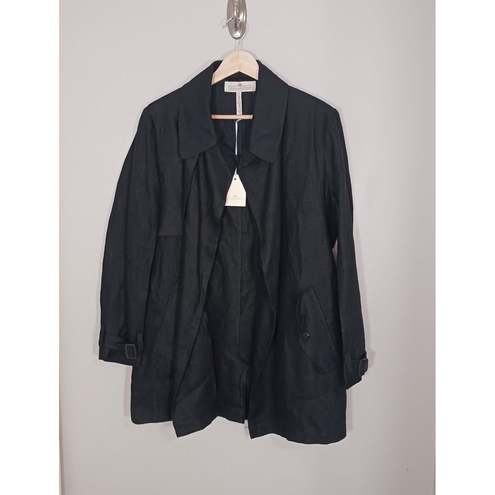Crown Linen Designs Oversized Linen Jacket Womens XS Black Lagenlook Open Front